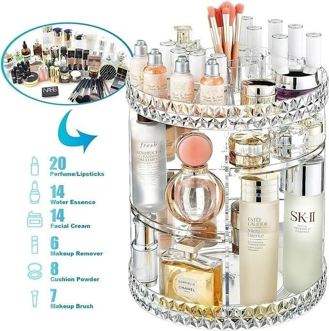 Makeup Organizer – Adjustable 360° Rotating Box Case